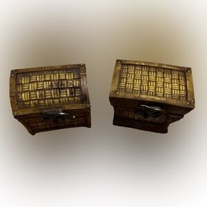 Jewelry Box Decorative Trinket Treasure Chest Woven Wicker Or Bamboo Style 2Pcs